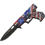 Rite Edge 300227SK Gun Linerlock Knife Skull Flag Handles