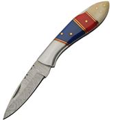 Damascus 1301 Damascus Lockback Knife Red/Blue ABS/Bone Handles