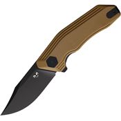 Damned Designs 005GT2 Cerberus Black Linerlock Knife Tan G10 Handles