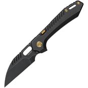 Vosteed MHET1 RSKAOS Top Black Stonewashed Wharncliffe Linerlock Knife Black Handles