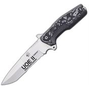 J&V Adventure 1227M UOE II Compact Serrated Satin Fixed Blade Knife Black Handles