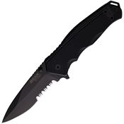 Bear & Son 61129 Black Part Serrated Sideliner Linerlock Knife Black G11 Handles