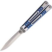 Revo NXSTTBL Nexus Balisong Stonewash Folding Knife Satin/Blue Handles
