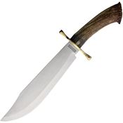 Rough Rider 2590 Bowie Satin Fixed Blade Knife Crown Stag Handles