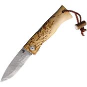 Karesuando 406007 Paltsa Damasteel Lockback Knife Curly Birch Handles