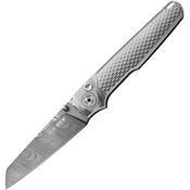 MKM-Maniago MID Miura Damasteel Button Lock Knife Gray Titanium Handles