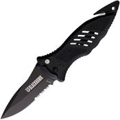 Blackhawk 15M311BK CQD Large Black Button Lock Knife Black Handles