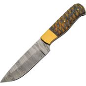 Damascus 1373 Yellowjacket Skinner Damascus Fixed Blade Knife Brown Handles