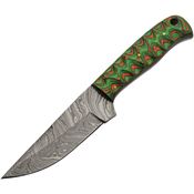 Damascus 1376GN DM1376GN Hunter Damascus Fixed Blade Knife Green/Orange Handles