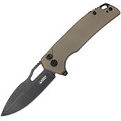 Kubey 316F RDF Black Stonewashed Button Lock Knife Tan Handles