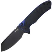 Kubey 336D Creon Black Stonewashed Button Lock Knife Black/Blue Handles