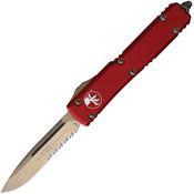 Microtech 12114RD Auto Ultratech Bronze Part Serrated Single Edge OTF Knife Red Handles