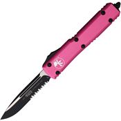 Microtech 1212PK Auto Ultratech Part Serrated Single Edge OTF Knife Pink Handles