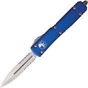 Microtech 12211BL Auto Ultratech Stonewashed Part Serrated Double Edge OTF Knife Blue Handles