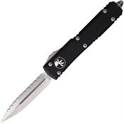 Microtech 12212 Auto Ultratech Stonewashed Serrated Double Edge OTF Knife Black Handles
