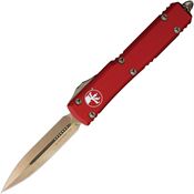 Microtech 12213RD Auto Ultratech Bronze Double Edge OTF Knife Red Handles