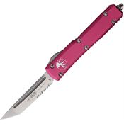 Microtech 12311PK Auto Ultratech Stonewashed Part Serrated Tanto OTF Knife Pink Handles