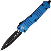 Microtech 1421BL Auto Double Edge Combat Troodon Black/Satin OTF Knife Blue Handles
