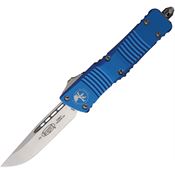 Microtech 14310BL Auto Combat Troodon Stonewashed Single Edge OTF Knife Blue Handles