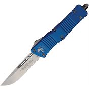 Microtech 14311BL Auto Combat Troodon Stonewashed Part Serrated Single Edge OTF Knife Blue Handles