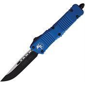 Microtech 1431BL Auto Combat Troodon Black/Satin Single Edge OTF Knife Blue Handles