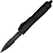 Microtech 2062TCFIS Auto Makora Black Cerakote Part Serrated Double Edge OTF Knife Black\Carbon Fiber Handles