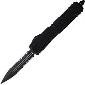 Microtech 2062TS Auto Makora Black Cerakote Part Serrated Double Edge OTF Knife Black\Black Handles