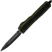 Microtech 2063ODS Auto Makora Black Cerakote Serrated Double Edge OTF Knife OD Green Handles