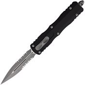 Microtech 22711AP Auto Dirac Delta Apocalyptic Part Serrated Double Edge OTF Knife Black Handles