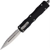 Microtech 22712 Auto Dirac Delta Stonewashed Serrated Double Edge OTF Knife Black Handles
