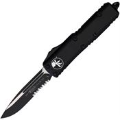 Microtech 2312T Auto UTX-85 Black/Satin Part Serrated Single Edge OTF Knife Black Handles