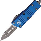 Microtech 23812APBL Auto Mini Troodon Apocalyptic Serrated Double Edge OTF Knife Blue Handles