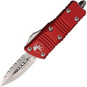 Microtech 23812RD Auto Mini Troodon Stonewashed Double Edge OTF Knife Red Handles