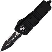 Microtech 2382T Auto Mini Troodon Part Serrated Double Edge OTF Knife Black Handles