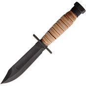 Ontario 6151TC 499 Survival Black Fixed Blade Knife Stacked Leather Handles