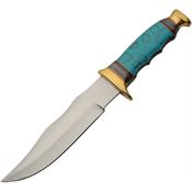 Pakistan 3451 Resin Turquoise Bowie Satin Fixed Blade Knife Turquoise Handles