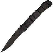 Piranha P21BKTS Auto 21 Button Lock Serrated Black Knife Black Handles