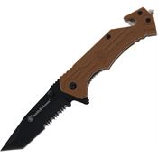 Smith & Wesson P1200647 H.R.T. Black Part Serrated Assist Open Linerlock Knife Brown Handles