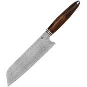 QSP KK002B Mulan Series Santoku Damascus Fixed Blade Knife Ironwood Handles