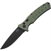 Boker Plus P06EX901 Large Black Strike Button Lock Knife OD Green Handles