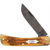 Case XX 52421 Sod Buster Jr Damascus Folding Knife Burnt Goldenrod Handles
