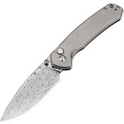 CJRB 1925LTDM Pyrite Damascus Button Lock Knife Gray Titanium Handles