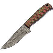 Damascus 1376RD Hunter Damascus Fixed Blade Knife Red and Green Handles