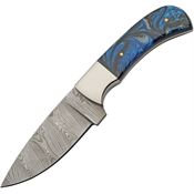 Damascus 1380 Sky Blue Hunter Damascus Fixed Blade Knife Blue and Black Handles