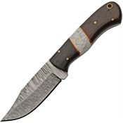 Damascus 1383 Hunter White Turquoise Damascus Fixed Blade Knife Brown Handles