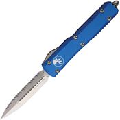 Microtech 12212BL Auto Ultratech Stonewashed Serrated Double Edge OTF Knife Blue Handles