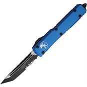 Microtech 1232BL Auto Ultratech Black/Satin Part Serrated Tanto OTF Knife Blue Handles