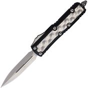 Microtech 12610BIS Auto UTX-85 Daytona Stonewashed Double Edge OTF Knife Black Handles