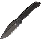 Microtech 190C2DLC Anax Part Serrated Framelock Knife Black Titanium/Carbon Fiber Handles