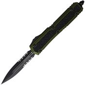 Microtech 2062ODS Auto Makora Black/Satin Part Serrated Double Edge OTF Knife OD Green Handles